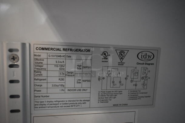IDW G-10-F334B-HC Metal Commercial Single Door Reach In Cooler Merchandiser. 115 Volts, 1 Phase. Tested and Working! - Image 3 of 3