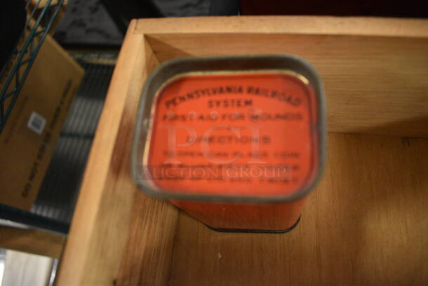 ONE OF A KIND! The Pennsylvania Railroad Wooden First Aid Cabinet With First Aid For Wounds Tin Can - Image 6 of 8