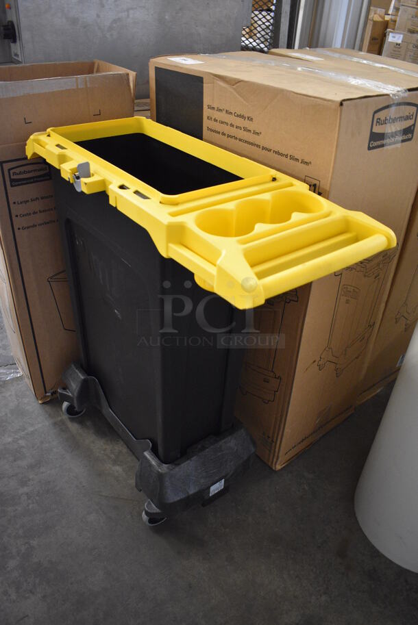 BRAND NEW! Rubbermaid Black and Yellow Poly Slim Jim Caddy Kit on Casters. 33x13x35 - Image 3 of 6
