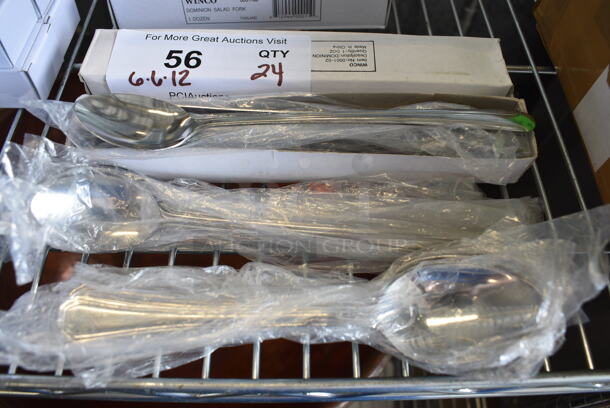 24 BRAND NEW! Winco Stainless Steel Spoons; 18 Dominion Tea Spoons and 6 Spoons. 7