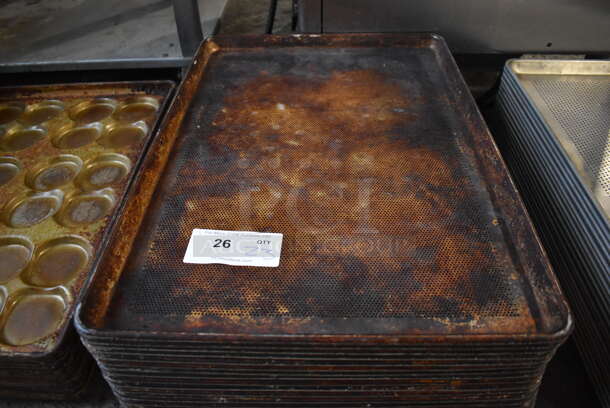 23 Metal Perforated Full Size Baking Pans. 18x26x1. 23 Times Your Bid!