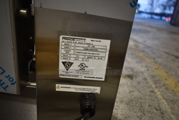 BRAND NEW SCRATCH AND DENT! 2023 Prince Castle 297-T20 Stainless Steel Commercial Countertop Vertical Slim Line Bun Contact Toaster. 115 Volts, 1 Phase. Tested and Working! - Image 5 of 6