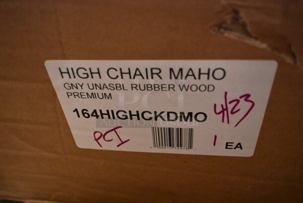 BRAND NEW SCRATCH AND DENT! Lancaster Table & Seating 164HIGHCKDMO Unassembled Standard Height Wooden High Chair with Mahogany Finish - Image 4 of 4