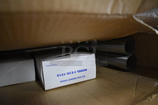 BRAND NEW IN BOX! Two Metal Sink Legs and 3 Drain Stoppers.  - Image 2 of 6