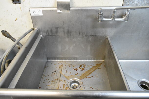 Stainless Steel Commercial 2 Bay Sink w/ Right Side Drain Board, Faucet and Handles. BUYER MUST REMOVE: Bring Tools and Manpower Needed To Remove This Item. (kitchen) - Image 2 of 4