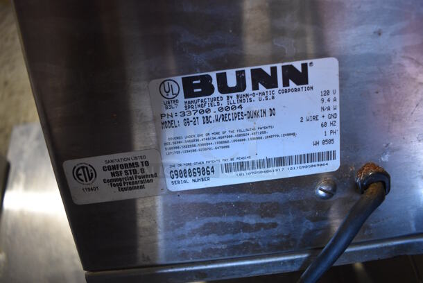 Bunn Model G9-2T DBC Stainless Steel Commercial Countertop Coffee Bean Grinder. 120 Volts, 1 Phase. 8.5x18.5x28. Tested and Working! - Image 7 of 7