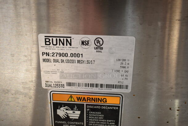 Bunn DUAL SH Stainless Steel Commercial Countertop Double Coffee Machine w/ Hot Water Dispenser, 2 Satellite Servers and 2 Metal Brew Baskets. 120/240 Volts, 1 Phase. - Image 8 of 8