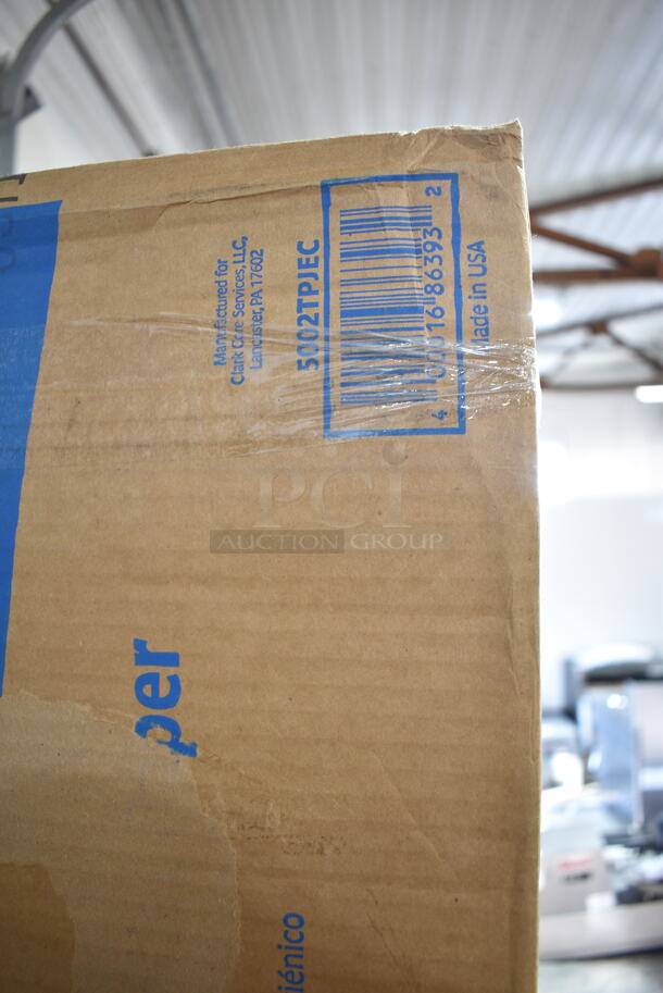 PALLET LOT of 27 BRAND NEW Boxes Including C54HT1 Dart Clearseal 5" Hinged Clear Slice Container - 250/Case, 433NHT101H Choice 1/6 Standard Size White "Thank You" Medium-Duty Plastic T-Shirt Bag - 1000/Case, 129MCS38B Choice 38 oz. Black Rectangular Microwavable Heavy Weight Container with Lid 8 3/4" x 6 1/4" x 2" - 150/Case, 127CH16 Choice 16 oz. Clear RPET Hinged Deli Container - 200/Case, 129MCR24B Choice 24 oz. Black Round Microwavable Heavy Weight Container with Lid 7 1/4" - 150/Case, 44712191261 Avantco A Plus 44712191261 Gasket for APST-27-8 Prep Tables, 5002TPJEC Lavex 2-Ply 550' Universal Jumbo Toilet Paper Roll with 7 1/2" Diameter - 12/Case, 795PTOKFT8 Choice Kraft Microwavable Folded Paper #8 Take-Out Container 6" x 4 3/4" x 2 1/2" - 300/Case, CTR16BD Dart SafeSeal 16 oz. Plastic Tamper-Resistant, Tamper-Evident Bowl with Dome Lid - 240/Case, 127SB24COMBO Choice 24 oz. Clear Plastic Salad Bowl with Lid - 150/Case, 129MCR24B Choice 24 oz. Black Round Microwavable Heavy Weight Container with Lid 7 1/4" - 150/Case, 433NACHOS Carnival King Small Clear 2 Compartment Plastic Nacho Tray - 500/Case, 50012W Choice 12 oz. White Poly Paper Hot Cup - 1000/Case, 500TO883 Choice 8" x 8" x 3" Microwaveable 3-Compartment Black / Clear Plastic Hinged Container - 100/Case, Dart 85HT3R 8" x 8" x 3" White Foam Three-Compartment Square Take Out Container with Perforated Hinged Lid - 200/Case. 27 Times Your Bid! - Image 9 of 12