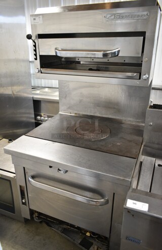 Southbend Platinum P36D-GRAD Stainless Steel Commercial Natural Gas Powered Single Burner Range w/ Salamander Cheese Melter and Oven on Commercial Casters. 