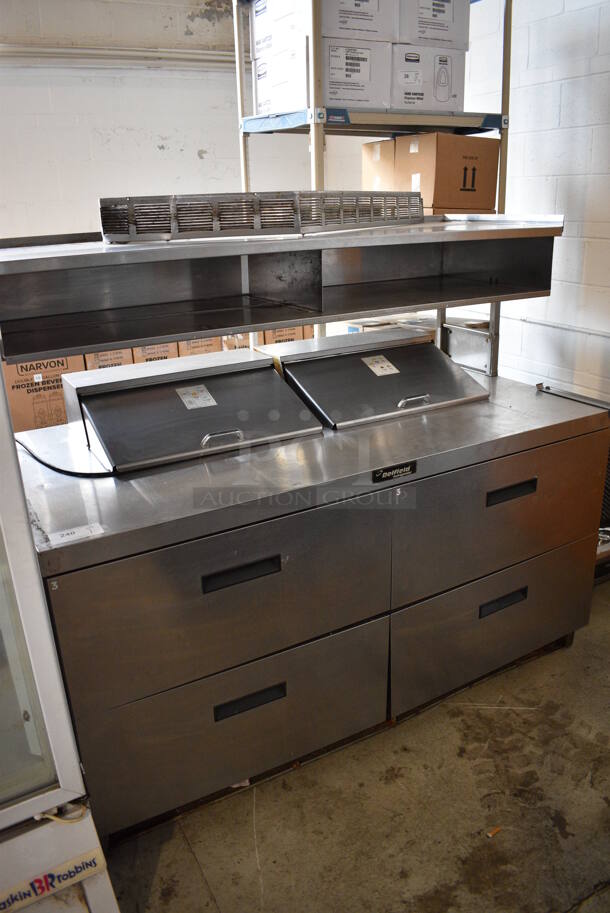Delfield Stainless Steel Commercial Prep Table w/ 4 Drawers and Over Shelf on Commercial Casters. 115 Volts, 1 Phase. 65x32x55. Tested and Working! - Image 2 of 7