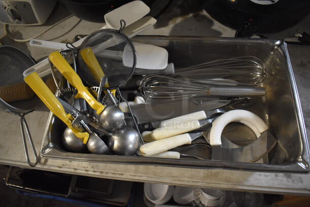 ALL ONE MONEY! Lot of Various Utensils 
Including Dishers in Stainless Steel Full Size Drop In Bin.  - Image 3 of 4