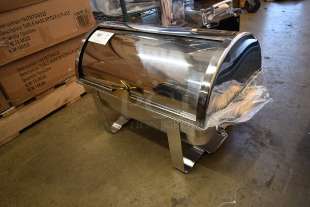 BRAND NEW SCRATCH AND DENT! Stainless Steel Chafing Dish w/ Rolling Lid. - Image 2 of 4