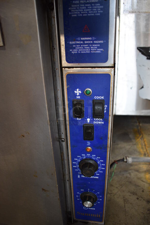 2 US Range Summit Stainless Steel Commercial Electric Powered Full Size Convection Oven w/ View Through Door, Solid Door, Metal Oven Racks and Thermostatic Controls. Appears To Be 208 Volt, 3 Phase. 38x38x69. 2 Times Your Bid! - Image 7 of 8