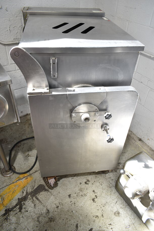 VPMB300 Stainless Steel Commercial Floor Style Meat Mixer Grinder on Commercial Casters. 220 Volts.  - Image 1 of 8