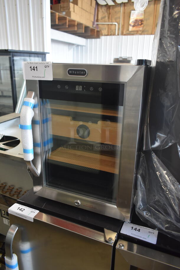 BRAND NEW SCRATCH AND DENT! Whynter CHC-123DS 1.2 cu. ft. Stainless Steel Digital Control and Display Cigar Humidor with Spanish Cedar Shelves. 110-120 Volts, 1 Phase. Tested and Working! - Image 1 of 6