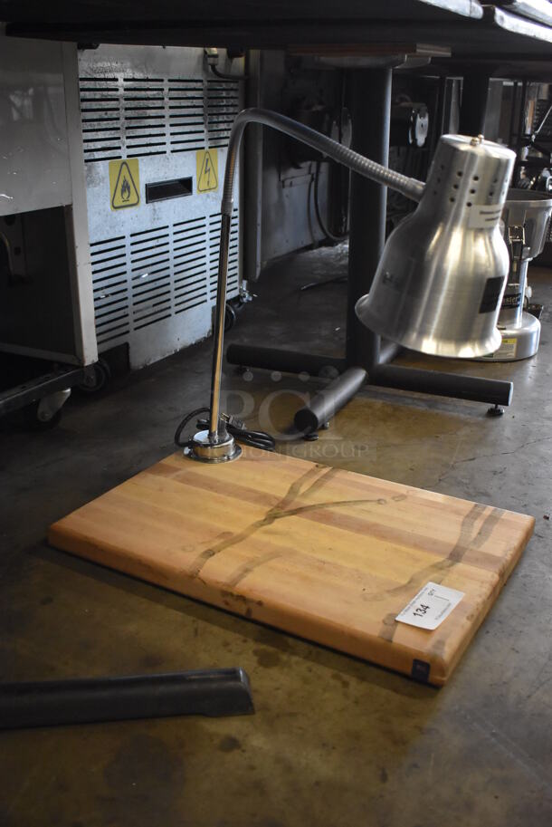 NHL8195B Metal Commercial Warming Lamp on Butcher Block Cutting Board. 16x24x22. Tested and Working! - Image 3 of 6