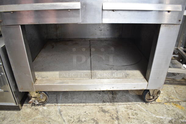 Vulcan Stainless Steel Commercial Gas Powered Charbroiler Grill w/ Under Shelf on Commercial Casters.  - Image 3 of 6