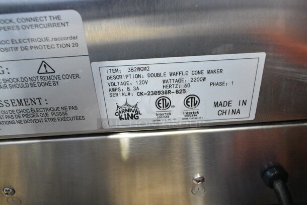 BRAND NEW SCRATCH AND DENT! 2023 Carnival King 382WCM2 8" Non-Stick Double Waffle Cone Maker. 120 Volts, 1 Phase. Tested and Working! - Image 9 of 9