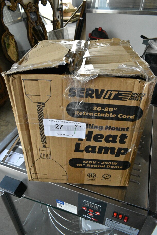 BRAND NEW SCRATCH AND DENT! ServIt 423HLR85BK Retractable Cord Ceiling Mount Heat Lamp with Modern Black Finish Round Dome Shade.  - Image 2 of 4