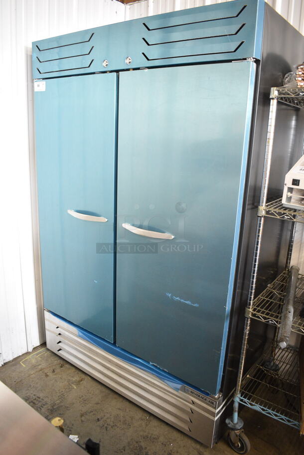 BRAND NEW SCRATCH AND DENT! Beverage Air SF2HC-1S Stainless Steel Commercial 2 Door Reach In Freezer w/ Poly Coated Racks and Commercial Casters. 120 Volts, 1 Phase. Tested and Working! - Image 2 of 7