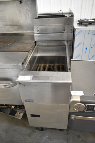 2015 Pitco Frialator SG14 Stainless Steel Commercial Floor Style Natural Gas Powered Deep Fat Fryer on Commercial Casters. 