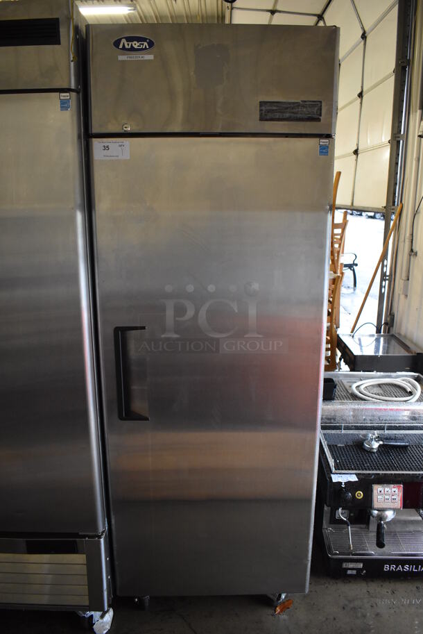 Atosa MBF8001GR Stainless Steel Commercial Single Door Reach In Freezer w/ Poly Coated Racks on Commercial Casters. 115 Volts, 1 Phase. 29x32x81.5. Tested and Working! - Image 1 of 5