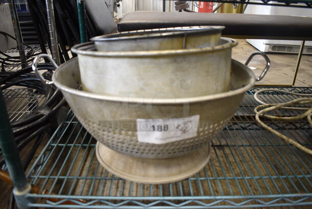 ALL ONE MONEY! Lot of 4 Various Metal Items; Colander, Strainer and 2 Bins. Includes 20x16x8