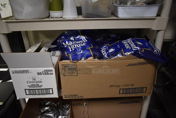 Poly 5 Tier Shelving Unit w/ Contents Including Coffee Grounds and Trash Can. BUYER MUST REMOVE: BUYER MUST DISMANTLE. PCI CANNOT DISMANTLE FOR SHIPPING. PLEASE CONSIDER FREIGHT CHARGES. (ice room) - Image 5 of 8