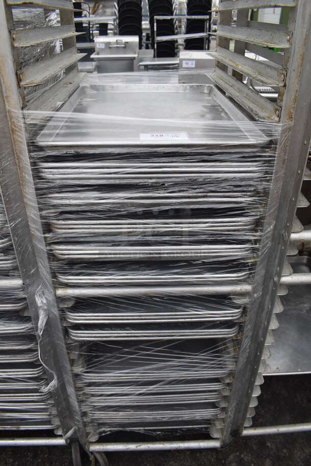 Metal Commercial Pan Transport Rack  w/ 36 Full Size Metal Baking Pans on Commercial Casters. 21x27x70 - Image 2 of 3