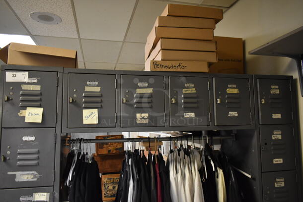 Gray Metal U Shaped 15 Cubby Locker w/ Shirts Shown In Picture. (dish room)  - Image 3 of 6
