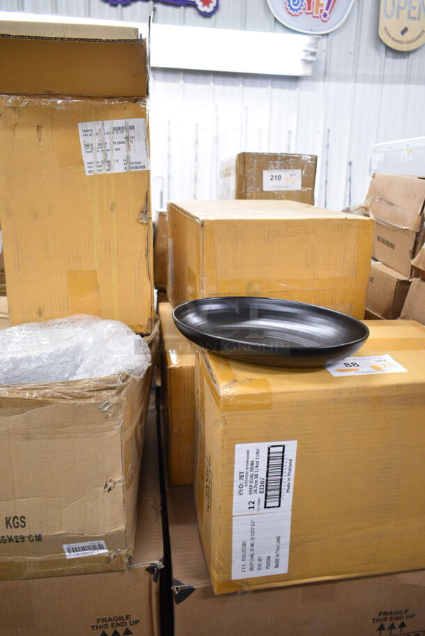 4 Boxes of 12 BRAND NEW IN BOX! Black Oval Ceramic Plates. 4 Times Your Bid! - Image 3 of 4