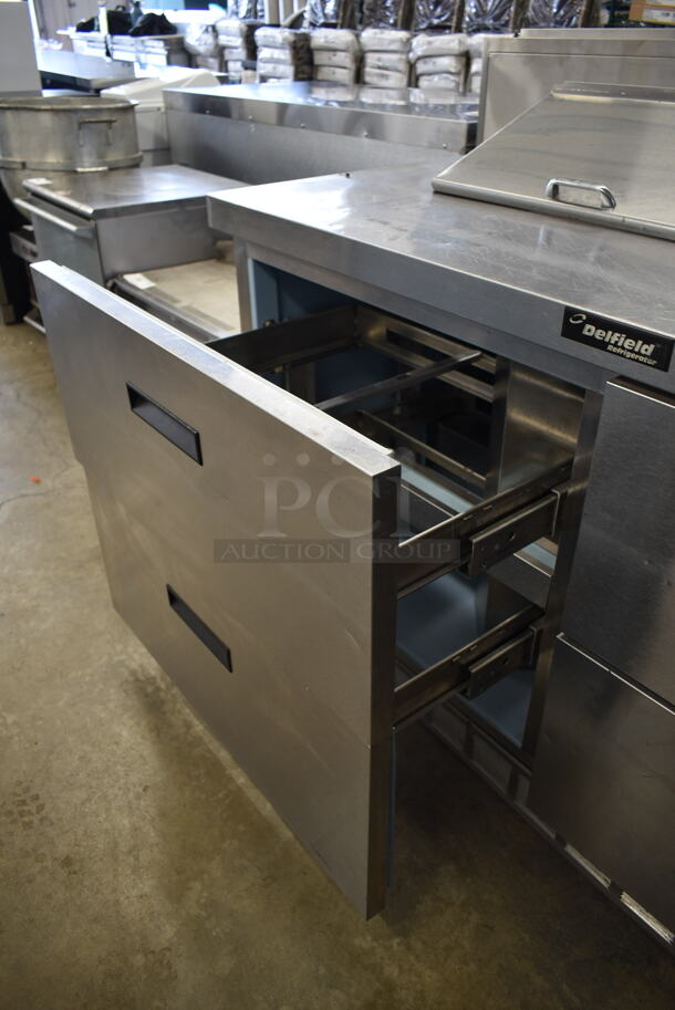 Delfield UCD4464N-12-DD5 Stainless Steel Commercial Sandwich Salad Prep Table Bain Marie Mega Top w/ 4 Drawers. 115 Volts, 1 Phase. Tested and Powers On But Does Not Get Cold - Image 6 of 8