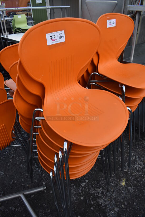 6 Dining Chairs w/ Orange Seat on Metal Legs. 20x20x32. 6 Times Your Bid! - Image 2 of 3