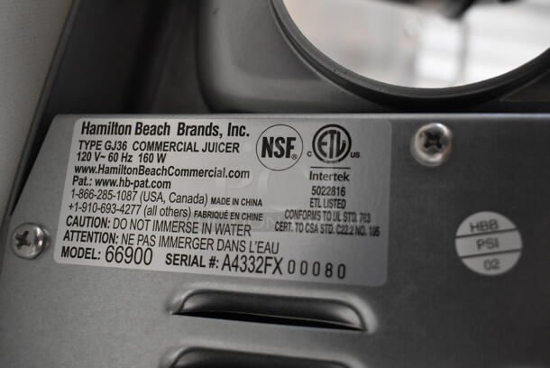 BRAND NEW SCRATCH AND DENT! Hamilton Beach 66900 Countertop Electric Citrus Juicer. 120 Volts, 1 Phase. Tested and Working! - Image 9 of 9