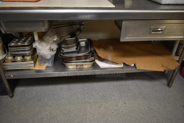 Stainless Steel Commercial Table w/ Faucet, Handles, Back Splash, Drawer and Under Shelf. Does Not Include Contents. BUYER MUST REMOVE. (dish room) - Image 3 of 6