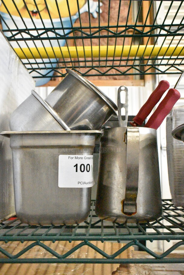 ALL ONE MONEY! Lot of Various Items Including Stainless Steel Drop In Bins, Metal Pitcher and Utensils.  - Image 1 of 3