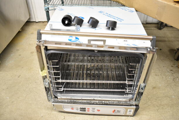 BRAND NEW SCRATCH AND DENT! Cooking Performance Group CPG 351COHD4M Stainless Steel Commercial Electric Digital Countertop 4 Tray Half Size Convection Oven with Steam Injection. See Pictures For Glass Damage. 208/240 Volts, 1 Phase. - Image 2 of 7