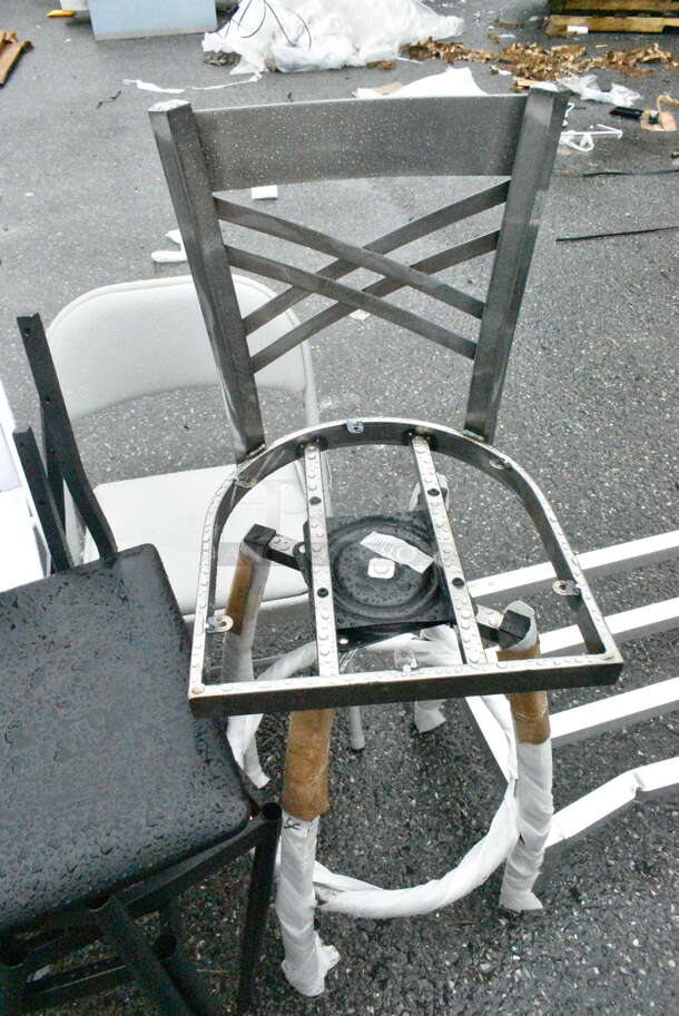 BRAND NEW SCRATCH AND DENT! Lot of Various Chairs Including Gray Bar Height Chair, Metal Chair Frame Pieces, White Folding Chair, Gray Folding Chair, Black Bar Height Chair. - Image 6 of 12