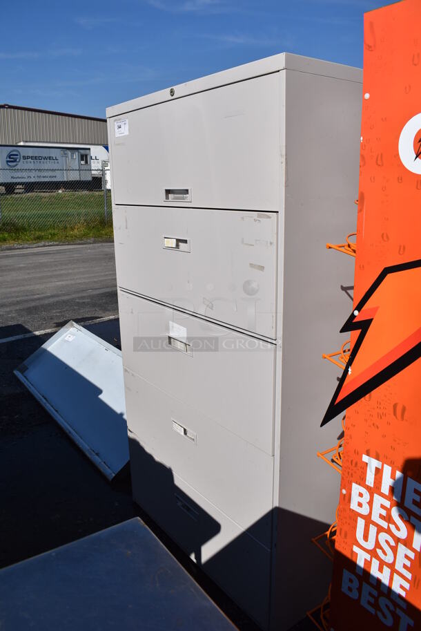 Tan Metal 5 Drawer Filing Cabinet. 36x18x65