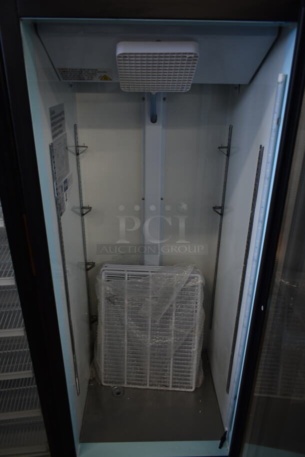 BRAND NEW SCRATCH AND DENT! 2022 Avantco 178GDC10HCB Metal Commercial Single Door Reach In Cooler Merchandiser w/ Poly Coated Racks. 115 Volts, 1 Phase.  Tested and Working!  - Image 4 of 5