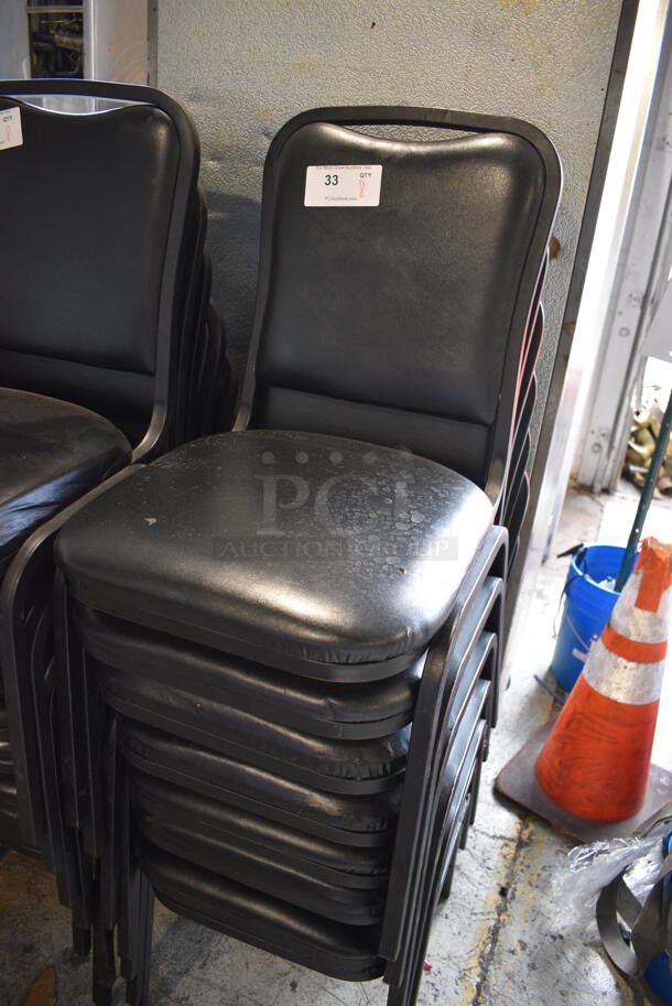 8 Black Metal Stackable Banquet Chairs w/ Black Cushions. 18x20x33. 8 Times Your Bid! - Image 3 of 4