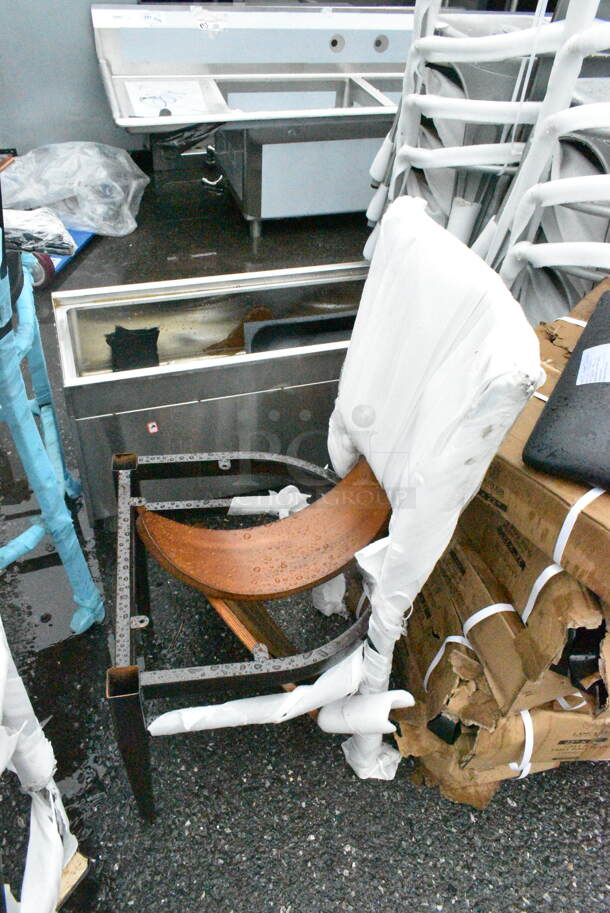 BRAND NEW SCRATCH AND DENT! Lot of Various Chairs Including Gray Bar Height Chair, Metal Chair Frame Pieces, White Folding Chair, Gray Folding Chair, Black Bar Height Chair. - Image 11 of 12
