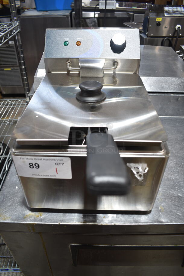 BRAND NEW SCRATCH AND DENT! 2023 Hoocoo FRY-10L Stainless Steel Commercial Countertop Electric Powered Fryer w/ Lid and Fry Basket. 120 Volts, 1 Phase. - Image 1 of 6