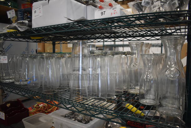 ALL ONE MONEY! Tier Lot of Various Glasses Including Tall Mugs, Carafes and Beverage