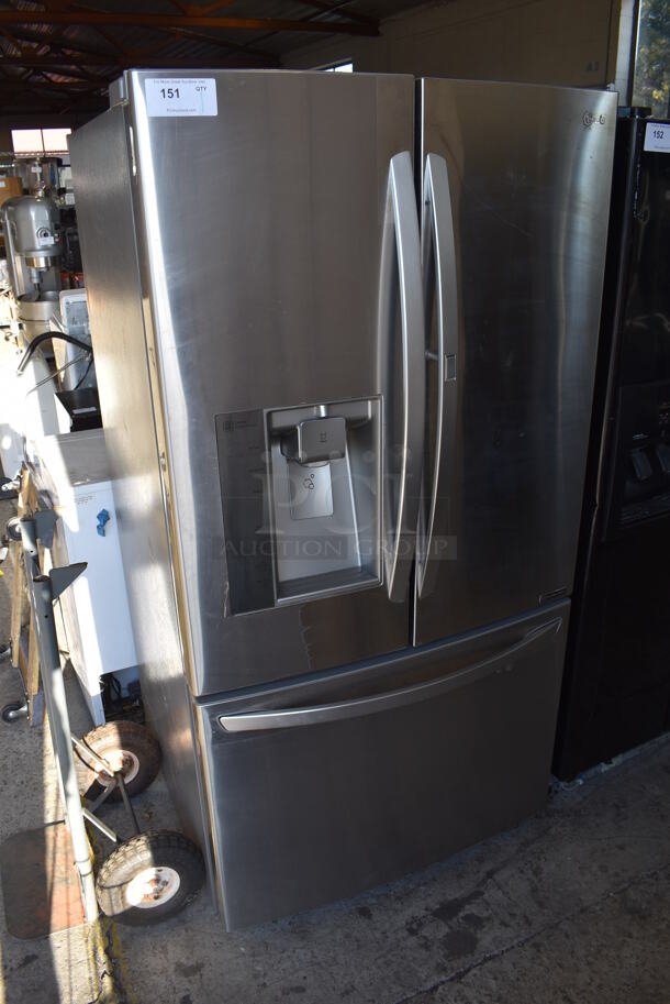 LG French Style Metal Cooler Freezer Combo Unit. 36x30x70. Tested and Powers On But Does Not Get Cold