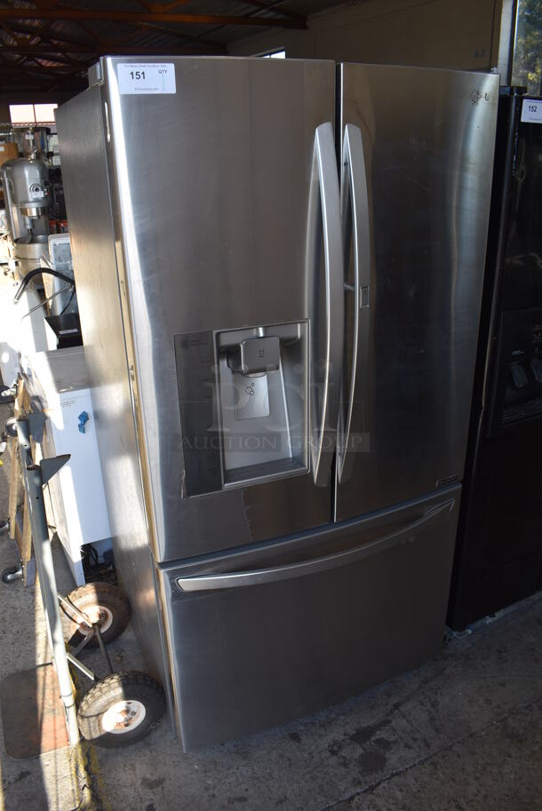 LG French Style Metal Cooler Freezer Combo Unit. 36x30x70. Tested and Powers On But Does Not Get Cold - Image 1 of 9
