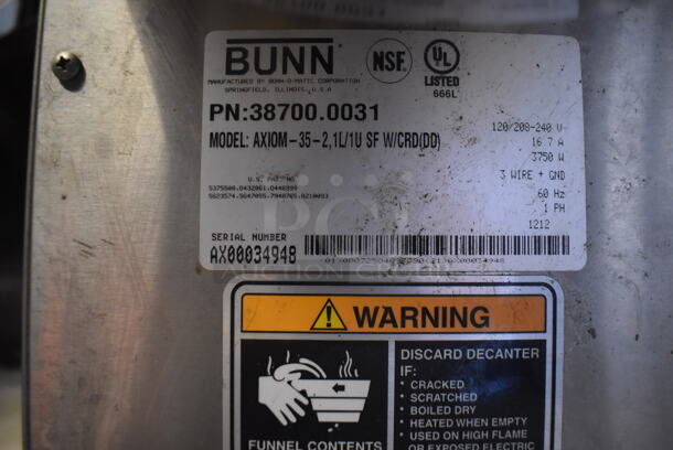 2012 Bunn Axiom-35-2 Countertop Coffee Machine. 120/208-240 Volts 1 Phase - Image 6 of 7