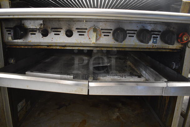 MagiKitch'n Stainless Steel Commercial Floor Style Natural Gas Powered Charbroiler Grill on Commercial Casters. 36x35x40 - Image 6 of 7