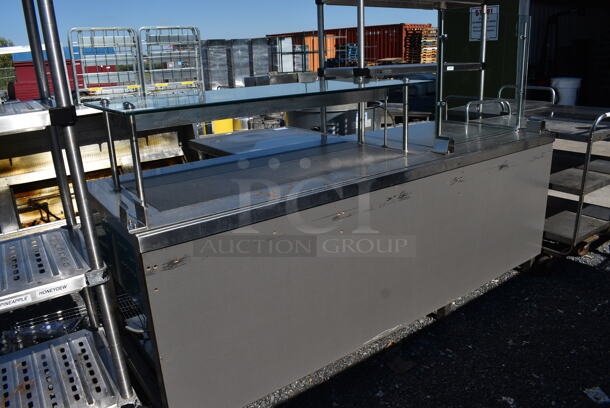 Stainless Steel Commercial Warming Counter w/ Shelf and Sneeze Guard Panel. 95x34x62. Tested and Working!