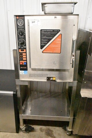 2015 Groen Intek XS208-8-3 Stainless Steel Commercial Electric Powered Single Deck Steam Cabinet on Commercial Equipment Stand w/ Commercial Casters. 208 Volts, 3 Phase.